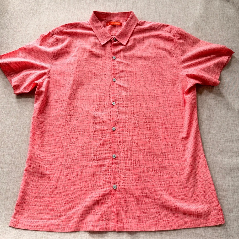 Tori Richard Shirt Mens XL Cotton Pucker Lawn Hawaiian Aloha Pink Button Front